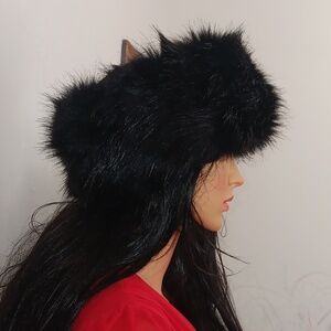 Elegant RUSSIAN Black Faux Fur Hat